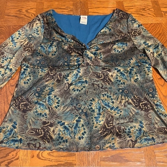 Vintage Faded Glory V-Neck Knot Front Printed Long Sleeve Top 22W-24W Y2K 90s - Picture 4 of 14